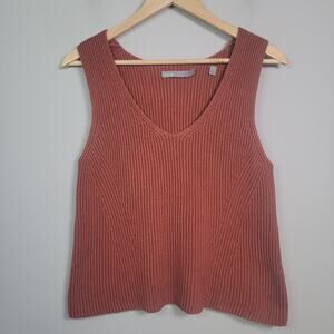 Vince S Sleeveless Ribbed Knit V Neck Vest Cotton Top Brown Terracota